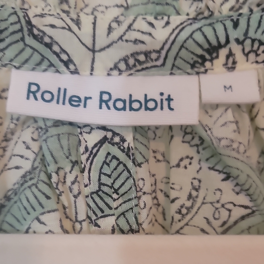 Roller Rabbit Green And White Leaf Pattern Blouse - image 2